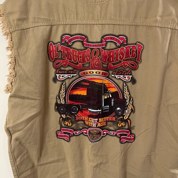 Men’s Denim Beige Sleeveless Shirt Embroidered,New without Tag - Picture 3 of 6